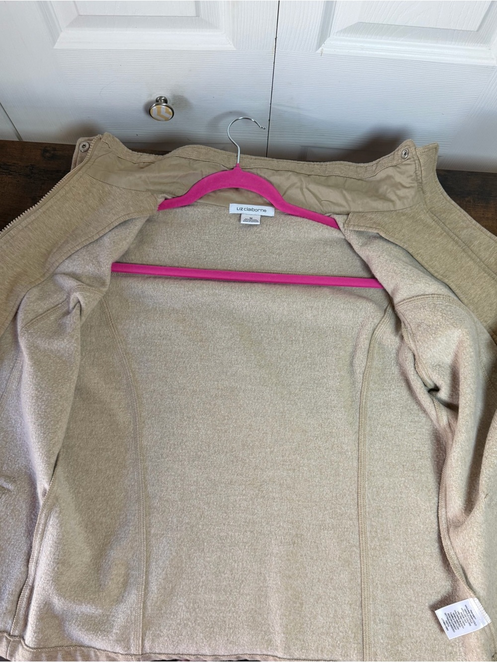 Liz Claiborne Women’s Medium Tan Beige Full Zip Mock Neck Jacket Cotton Blend - Picture 9 of 16
